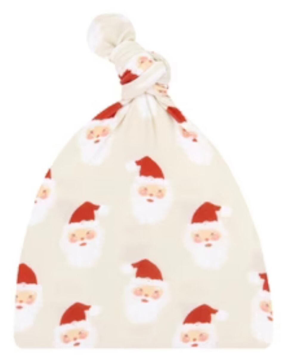 NEW Lou Lou & Co. Holiday Top Knot Hat in Santa Baby Print, NWT